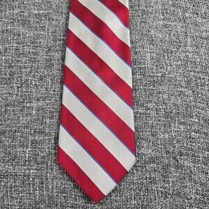 Lands End 63" Tie Red White Blue Stripe 100% Silk Classic USA